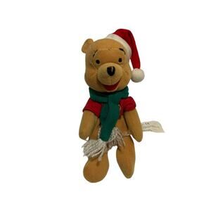 The Disney Store Winnie The Pooh Christmas Santa Hat Bean Bag Stuffed Plush 8”